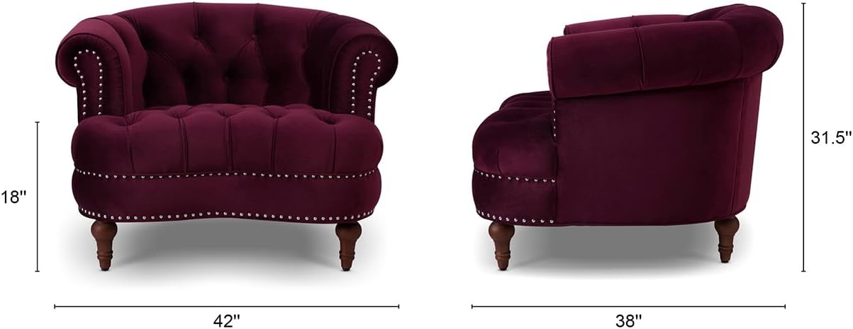 Jennifer Taylor Home La Rosa Victorian Tufted Upholstered Accent Chair, Burgundy Velvet