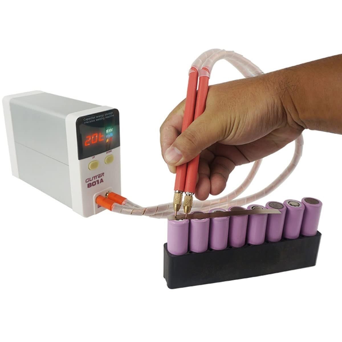 Mini portable precision pulse battery welding equipment, 801A battery spot welder 11.6 KW capacitor energy storage spot welder for 18650, 14500 lithium battery pack construction