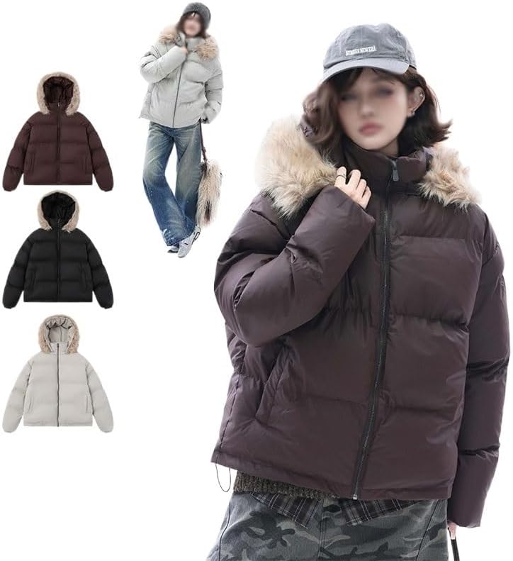Thickened Warm Detachable Wool Collared Cotton Padded Jacket for Women Loose Casual Coat