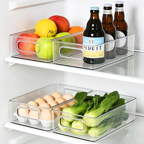 LotFancy-Refrigerator-Organizer-Bins-4-Pack10x6x3-in-BPA-Free-Clear-Plastic-Storage-Bins-for-Pantry-Organization-Stackable-Containers-with-Handles-for-Fridge-Kitchen-Drawer-Freezer-Cabinet