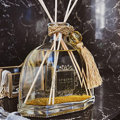 SPRING Diamond Decanter Reed Diffuser – Large 10.14 Oz | French-Made Fragrance | White Flower Scent with Lily, Jasmine & Tuberose | Gold Glitter Design - Image 4