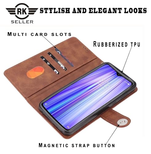 Image of RK Seller Flip Back Cover Case for Vivo Y18e 5G | PU-Leather Finish & Magnetic Stand with Card Holder | Shockproof | Mobile Case Cover for Vivo Y18e 5G (Brown)