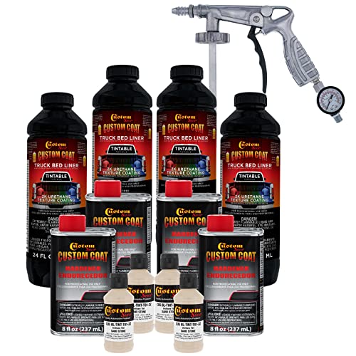 Custom Coat Federal Standard Color # 33510 Sandstone T81 Urethane Spray-On Truck Bed Liner, 1 Gallon Kit with Spray Gun and Regulator - Durable Textured Protective Coating - Easy Mix Car Auto