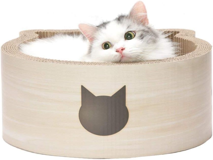 Birch Cardboard Cat-Headed Scratcher Bed with Paw Prints