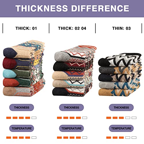 COOVAN Mens Wool Socks 5 Pairs Warm Thick Winter Wool Socks for Men Hiking Cozy Knit Thermal Crew Socks4