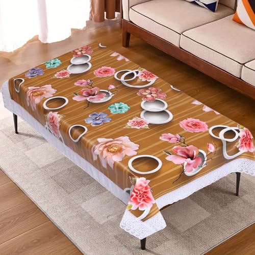 Image of Dakshya Industries PVC Waterproof Center Table Cover 40 x 60 Inch | Rectangle Coffee Table Cover | Spill Proof Oil Resistant Dustproof Heat Resistant Wipe Clean