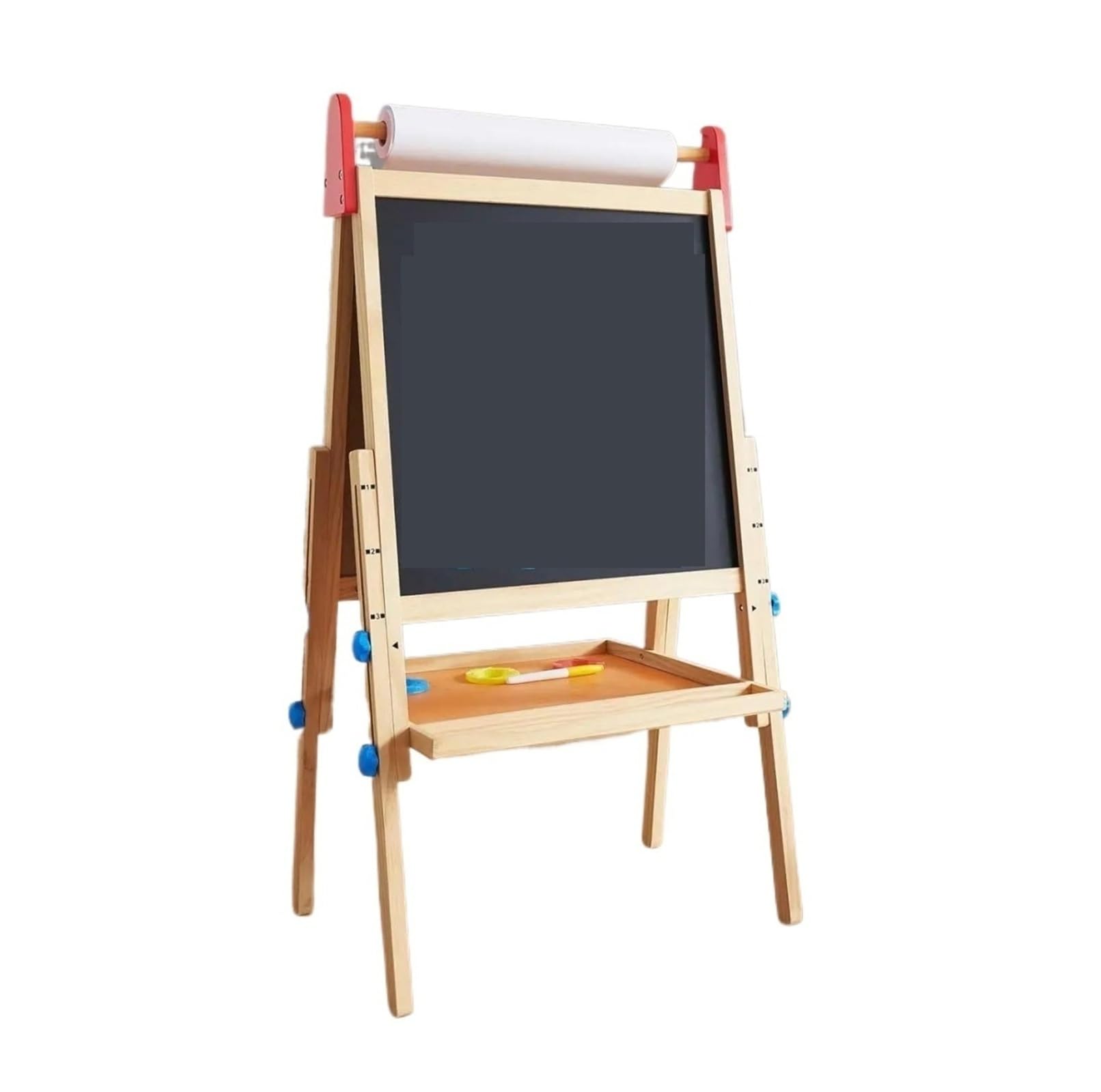 Chevalet d'art en bois réglable – Tableau blanc magnétique et tableau noir avec 2 rouleaux de papier, station créative idéale