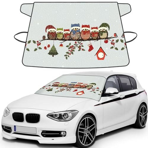 Protector de coche con correa de espejo segura y estampado navideño impermeable