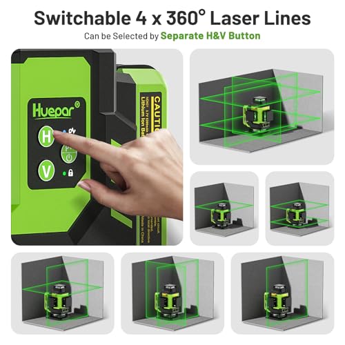 Image of Huepar Laser Level 360 Self Leveling, Rechargeable Green Laser 4x360 Cross Line Lazer Leveler 4D Level Laser Tool for Construction with Two Li-ion Batteries, Magnetic Bracket &Hard Carry Case -LS04CG
