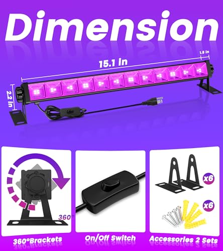Image of TigQiang 42W 6 Pack Black Light Bar, Blacklight for Glow Party, Halloween | 6Ft Cord & Switch & Plug for Large Space Neon Decorations, Fluorescent Poster, Body Paint, Birthday, Room, Cabinet, 385-400nm