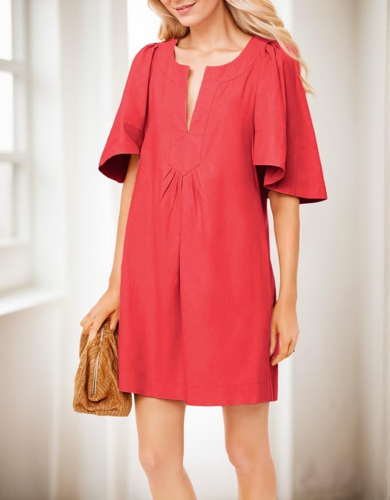 Kedera Womens Spring Flutter Short Sleeve Mini Dress 2025 Casual V Neck Loose Flowy Summer Shift Dresses - Image 7