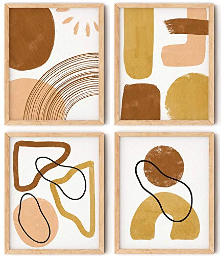 Abstract Wall Art Print Set of 4 Mid Century Modern Abstract Art Wall Decor 8x10 Inches Geometric Shape Minimalist Wall Art Abstract Prints for Wall Decor - Unframed