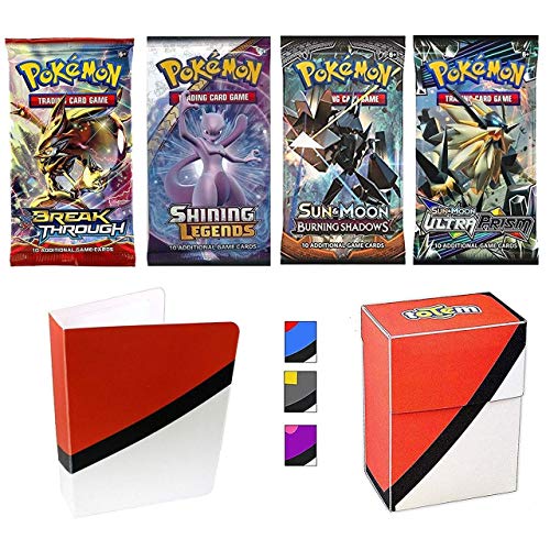 Totem World Premium Pokemon Booster Pack Collection - Deck Box and Random Card with Binder 4 Packs - Total 40 Sheets Pokemon Expansion Pack
