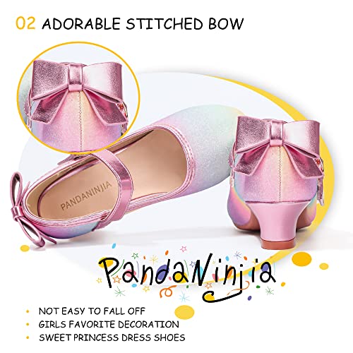 Image of PANDNAINJIA Girls Dress Shoes Toddler Heels Mary Jane Pumps | Little Big Kids Low Heel Flower Girl Bow Wedding Party Church Communion Princess Shoes