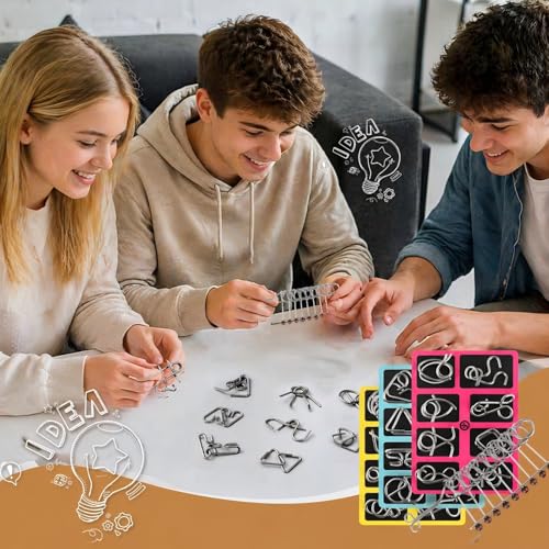 RNHDLY Metall Knobelspiele Set 25 Stück Metall Puzzle Knobelspiele für Erwachsene, Geschicklichkeitsspiele, Geduldsspiel, Metallpuzzle Set für Alle Altersgruppen Geburtstagsgeschenk