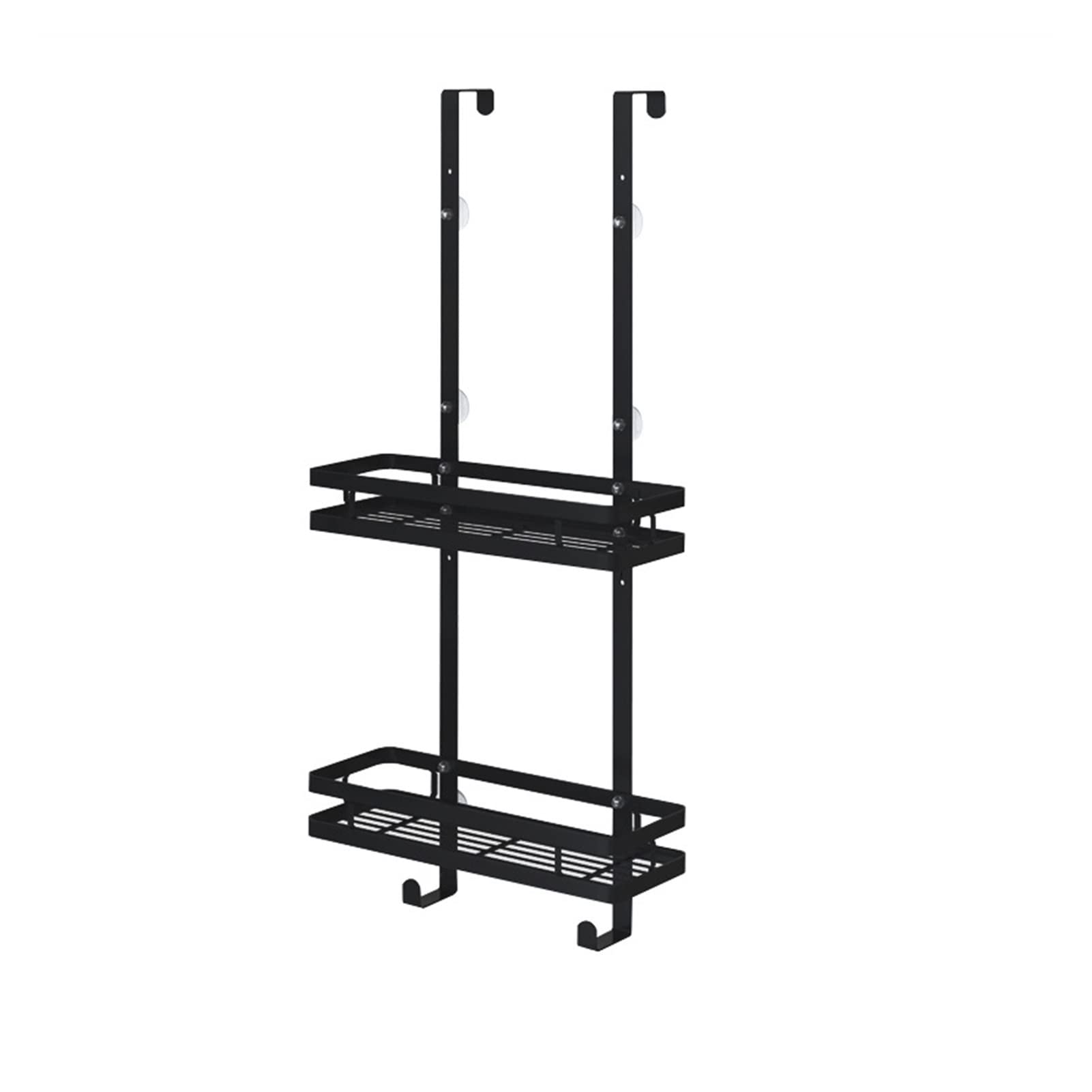 TENGJU Bathroom Storage Shelves Stainless Steel Bathroom Shelf Wall Mounted Matte Black 2-Layer Shower Rack Door Hanging Basket