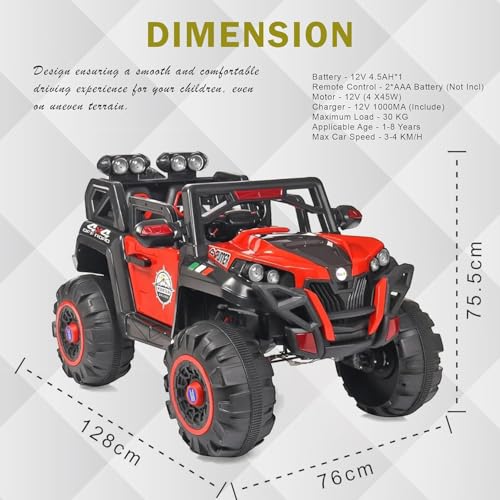 Image of Little Rides 12v Battery Operated 4x4 Jeep for Kids, Ride on Toy Car with Light & Music | Electric Jeep Battery Car | Baby Big Car for Kids to Drive 2 to 10 Years Boys Girls (Red)
