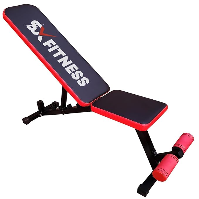 Heavy Duty Adjustable Flat, Incline and Decline Weight Bench for Home Gym, Strength Training, Abdominal and Full Body Workout 350 kg Capacity (Black Red- Adjustable Matte)