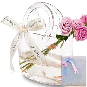 Glass Bag vase, Purse vase with Fish Bowl, Handbag Shape Flower vase – for Home Décor, enterpiece, Events, Office, Garden, Wedding (Transparent)