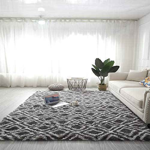 Rugs Living Room Large,Washable Grey Area Rugs for Bedroom, Anti Slip Modern Super Soft Thick Pile Small Fluffy Shaggy Rug Non Shedding,11,60 * 110cm