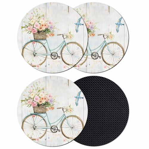 Vintage Floral Bicycle Coasters, Set of 4, 4 Inches