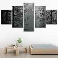 SIGNWIN 5 Panel Canvas Wall Art Foggy Trees for Home Decorations Ready to Hang - 60