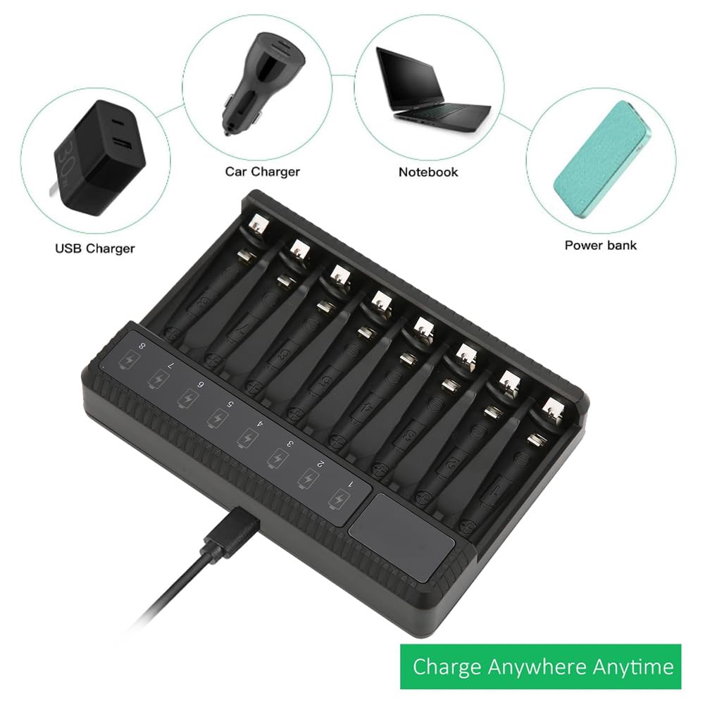 SEIVI – Chargeur de Batterie USB à Huit Emplacements, Protection Intelligente pour Piles Ni-MH AA AAA, 2800mAh, écran LCD, Conception Compacte