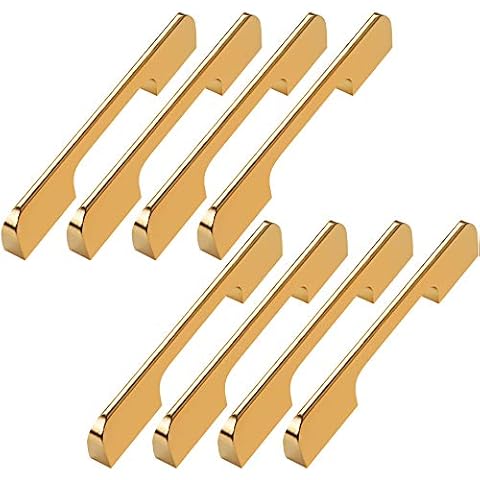 Ruiao Thickened Golden Cabinet Handles,Solid Aluminum Alloy Cupboard Handles,Drawer Handles with Screws for Kitchen Bedroom Furniture (8, Hole Centres:128mm) Cover