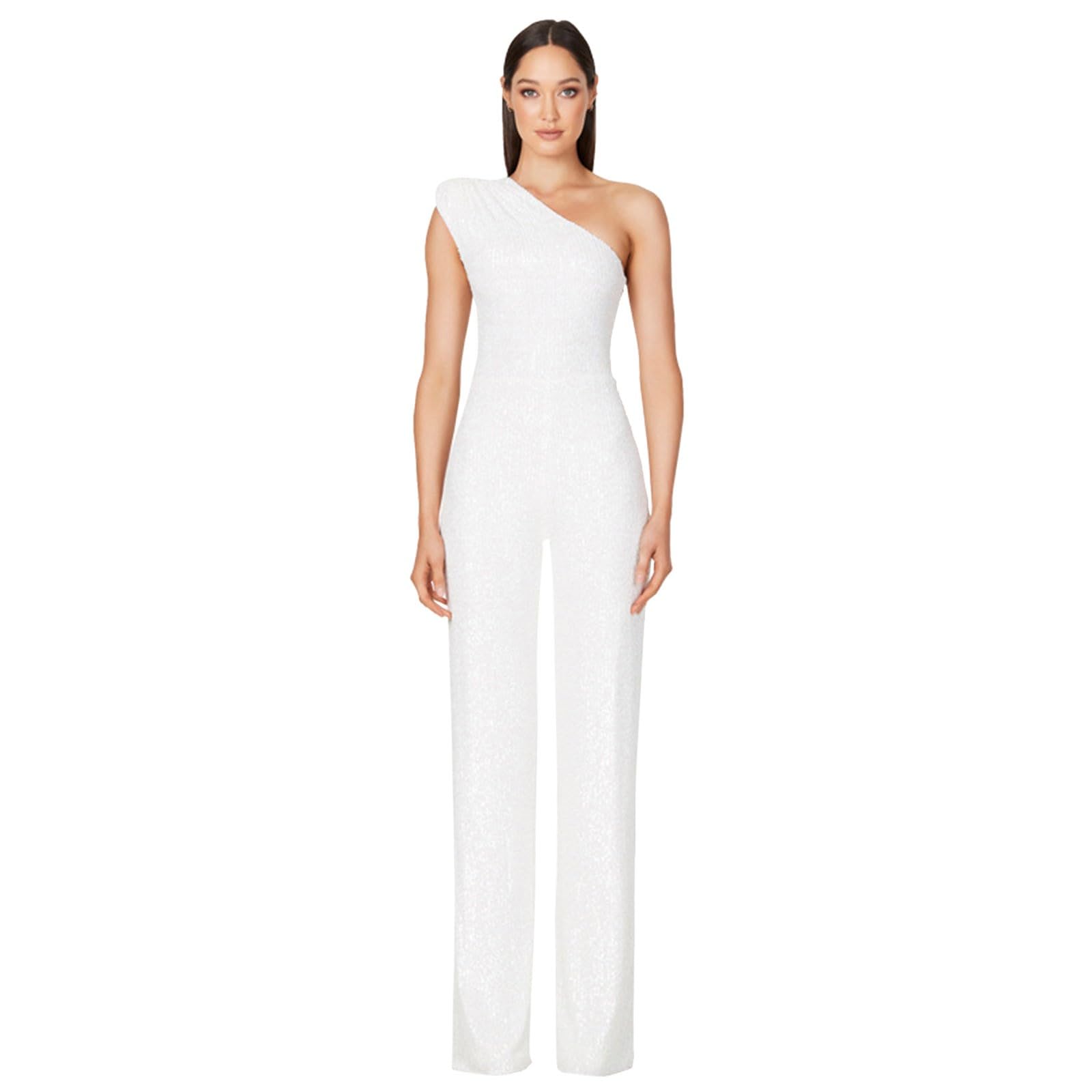 Generic Pantalones Mujer Negros Vestir con un Hombro para Mujer, Mono Sexy Ajustado de Color sólido, Pantalones Elegantes, Mono Largo con Lentejuelas Ropa Interior Mujer