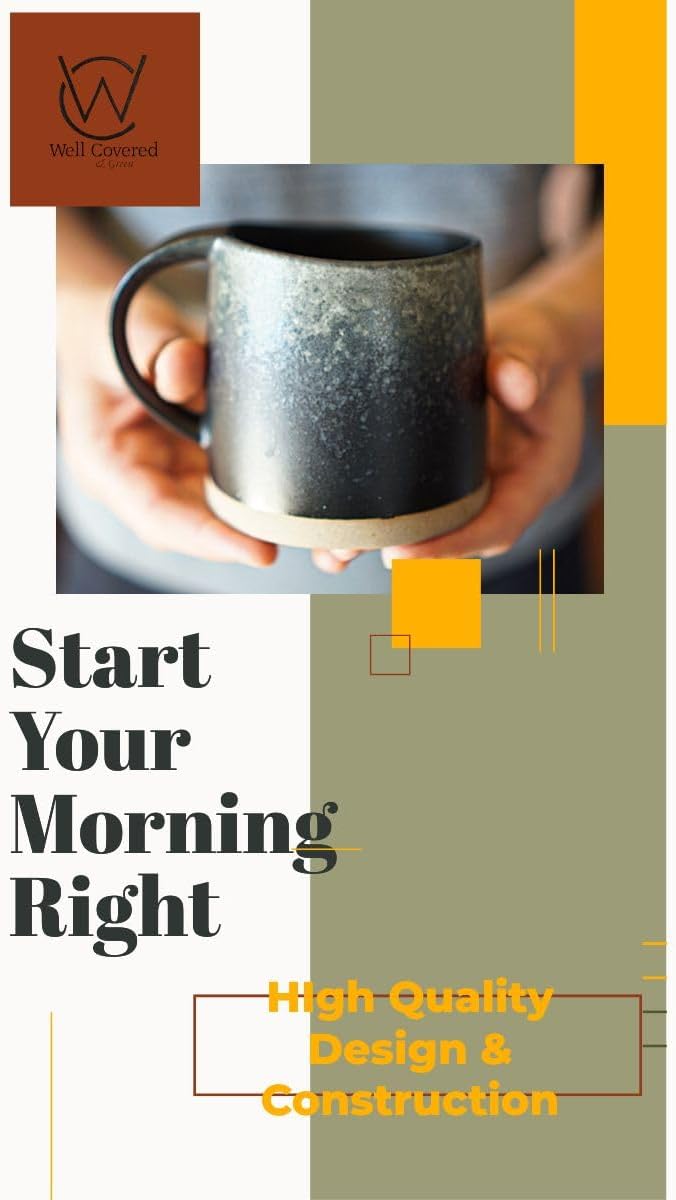 Well Covered & Green Original Day Glazed Ceramic Coffee Mug Set - 2 Vintage Japanese Style Cappucino Coffee Mugs - Stoneware Mug & Matcha Cup Gift Set - 2 x White, 12oz - Image 8