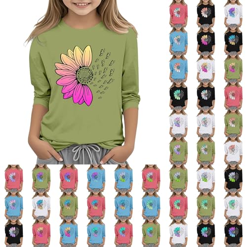 Girls T Shirts Short Sleeve Loose Fit Crewneck Gradient Printed Tshirts Trendy Graphic Basic Tees (B-White, 8-9 Years)4