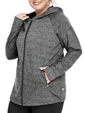 FOREYOND Plus Size Fleece Athletic Jackets for Women Full Zip Up Activewear with Thumb Hole Workout Hoodies Wicking Stretchy Quick Drying Active Tops Exercise Yoga Running Gym Casual Grey 3XL