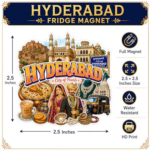 Image of Zesta Wooden Fridge Magnets Set | Refrigerator Decor Magnets for Kitchen | India Souvenir Fridge Magnet Collection | Wooden Magnet for Fridge Door Decoration (Hyderabad)