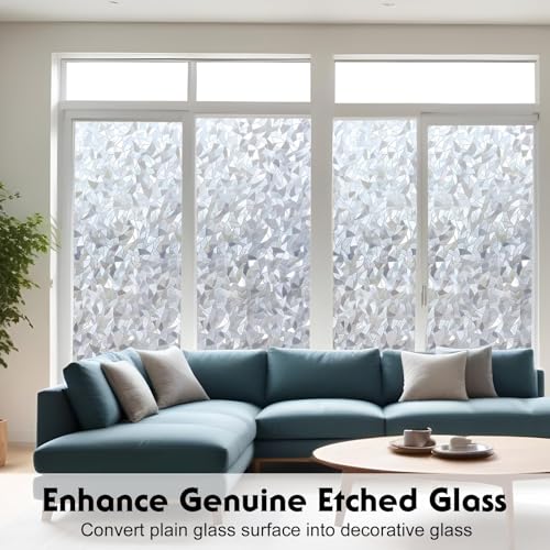 Image of WOO Home Frosted Glass Window Film & Stickers (12 X 72 INCH) Privacy Window Cover for Home & Office - Easy Apply, UV Protection, Removable Decorative Film (6d Stone Film | 1 X 6 SQFT)