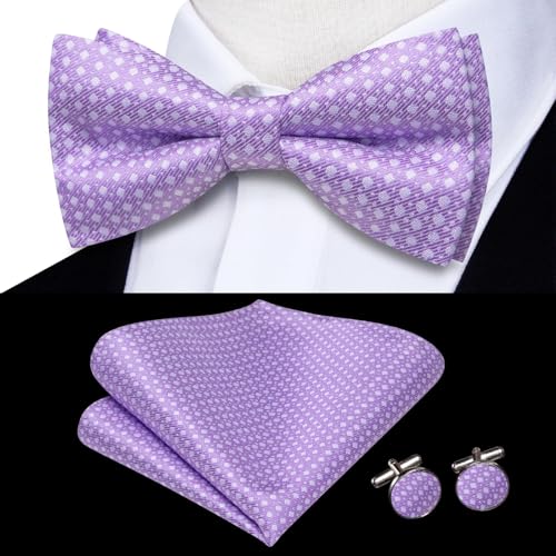 Image of Hi-Tie Bow Ties for Men Pre-Tied Pocket Square with Cufflinks Mens Bowtie Sets for Wedding Formal Party