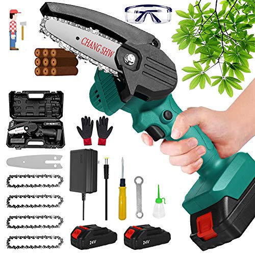Mini Motosierra Bateria De Mano 4 Pulgadas EléCtricas InaláMbricas Motosierra EléCtrica PortáTil De 24V Tijeras de podar eléctricas inalámbricas Profesionales Para Corte De Madera De Ramas,Dark Green