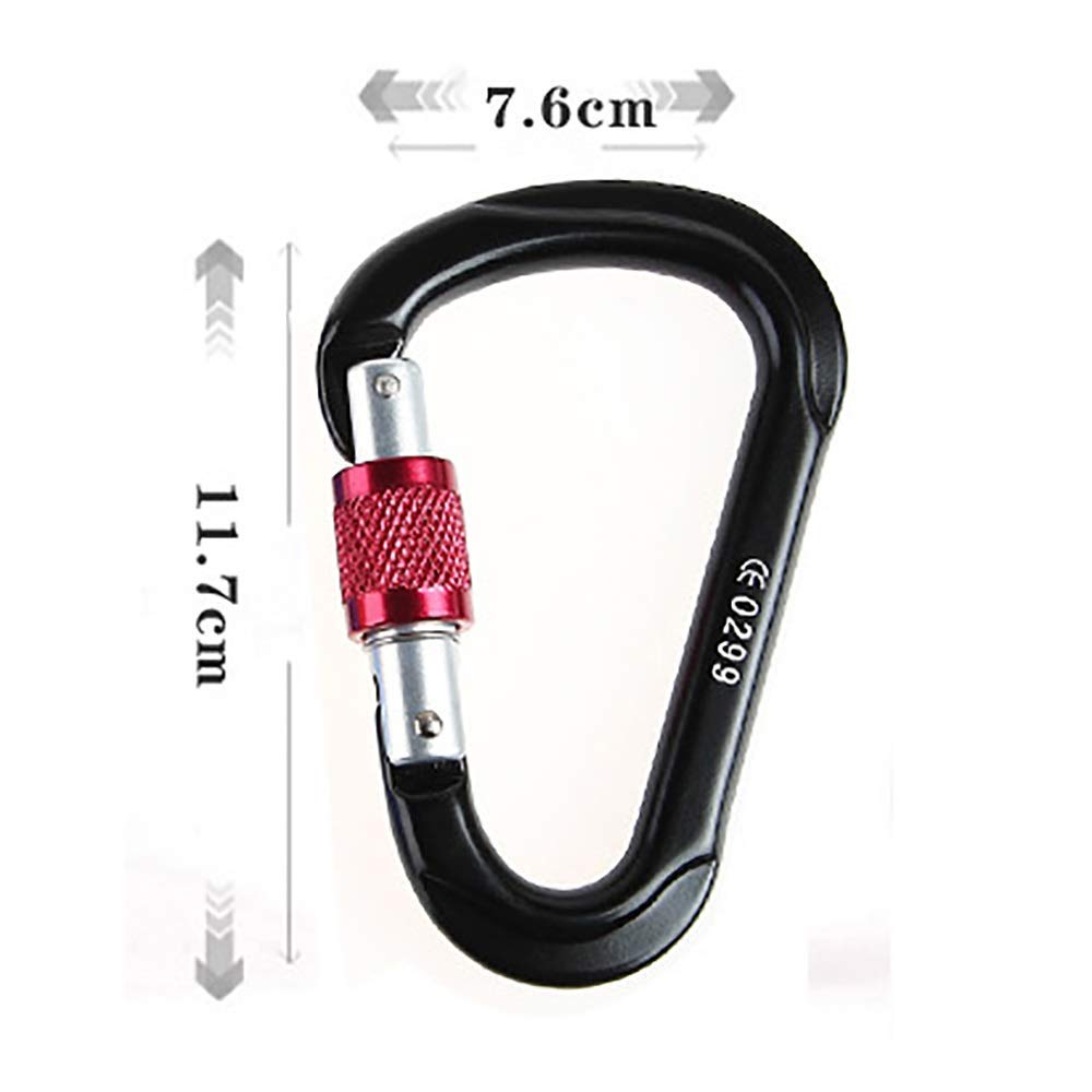 Gancho de mosquetón de Acero Inoxidable 25kn 2 Mosquetón de Escalada de Bloqueo automático Pesado de Aluminio Ligero Súper Duradero (Negro, 117x76 mm)
