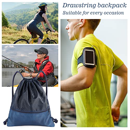 Image of Drawstring Backpack Bag, Waterproof Draw String Back Sack with Zip Pocket, Gym Drawstring Bags Swim Bag for Men Women