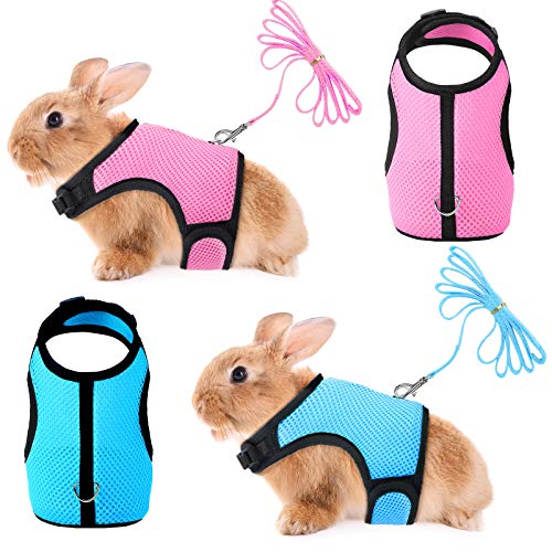 2 Pieces Bunny Rabbit Harness with Leash Cute Adjustable Buckle Breathable Mesh Vest for Kitten Puppy Small Pets Animal Walking Accessories