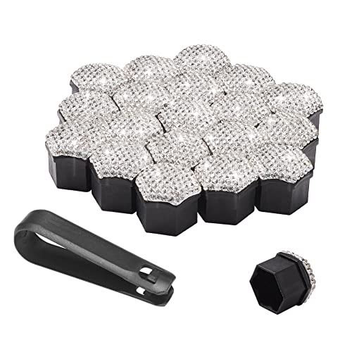 Image of Blueshyhall 19mm Bling Crystal Wheel Lug Nut Cover Bolt Caps Anti-Rust Car Tire Nut Cover with Removal Tool (Pack of 20) - White