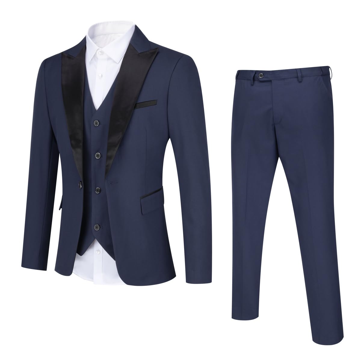 YOUTHUP Abito da Uomo Slim Fit a 3 Pezzi con Risvolto a Scialle Elegante Giacca da Smoking da Sposa con Gilet