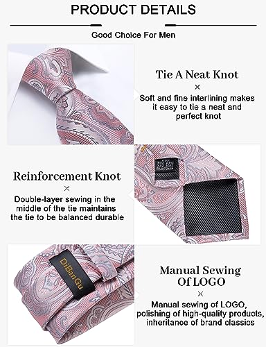 Image of DiBanGu Paisley Ties for Men Silk Necktie and Pocket Square Cufflinks Tie Clip Set Woven Classic Mens Tie for Wedding Party