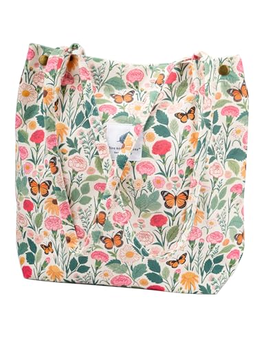 Image of Corduroy Tote Bag Cute Tote Bags for Women Shoulder Bag with Inner Pocket for Work Beach Travel and Shopping Grocery
