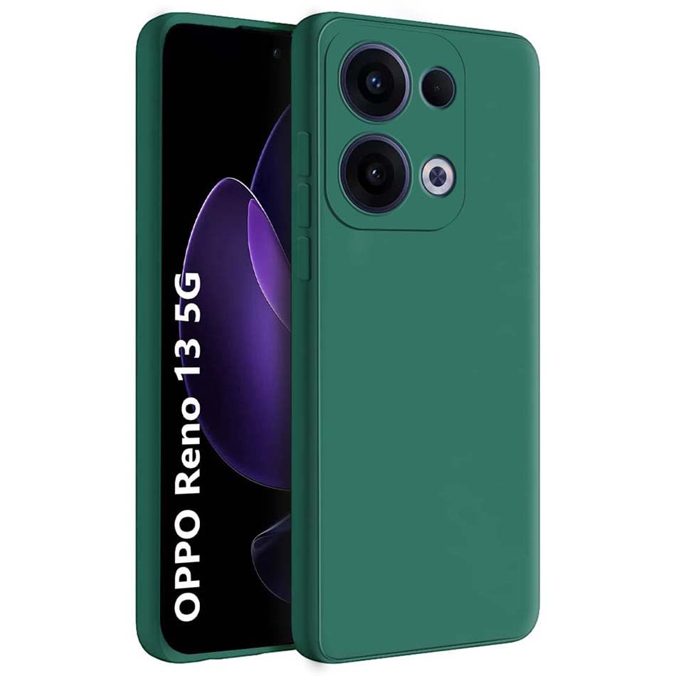 Image of Fashionury Back Cover for Oppo Reno 13 5G | Matte Soft Silicon Flexible | Camera Bump Protection | All Side Shock Proof Rubberised Back Case Cover for Oppo Reno 13 5G (Green)