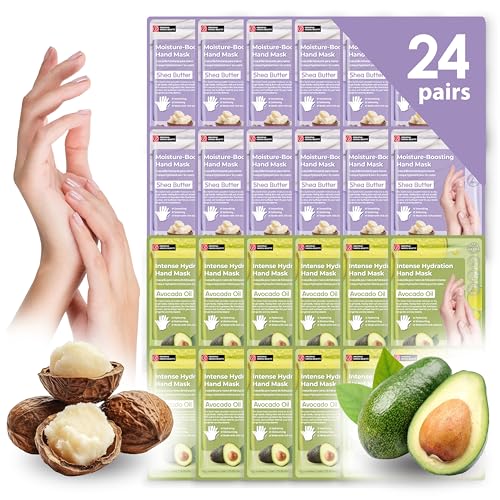 Innerest 24 PK Original Derma Beauty Hand Mask Bulk Moisturizing Hand Gloves for Dry Hands Nail Care Essential, Best Holiday Gift Idea, Stocking Stuffers, Self Care Gift Women (Shea Butter + Avocado)
