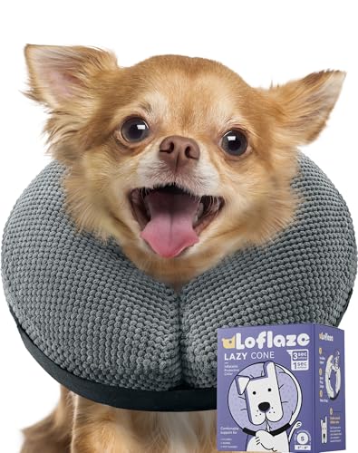 Image of Loflaze Soft Inflatable Dog Cone Collar Alternative After Surgery - Dog Neck Donut E Collar for Large Medium Small Dogs Cats Post Surgery - Recovery Collar to Stop Licking - Grey, S