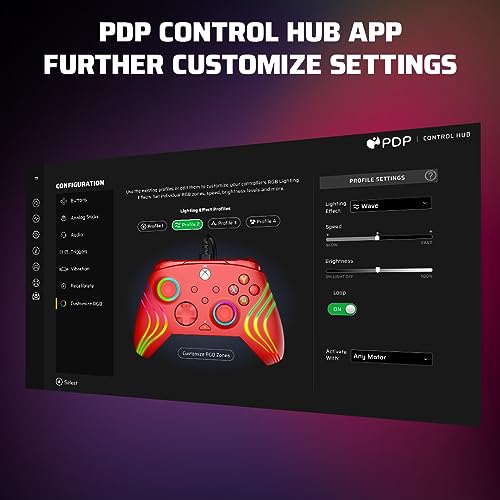 Image of PDP Gaming Afterglow Wave Enhanced Wired Controller for Xbox Series X|S, Xbox One, Windows 10 /11 PC, Advanced Programmable Gamepad, Customizable Lighting, Licensed by Microsoft, Companion App: Red