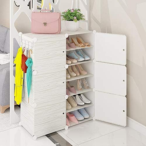 Youyijia 2 x 6 Tier Shoe Storage Portable Shoe Rack Organiser 90 x 80 x 30 cm Plastic Shoe Cabinet DIY Adjustable Shelving Stackable Storage Shelf Unit with Door for 24 Pair Shoes Toys Clothing White