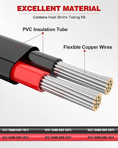 18 Gauge Wire 2 Conductor Electrical Wire, 18 AWG Stranded PVC Cord, 12V Low Voltage/Tinned Copper/Flexible/18/2 for Automotive Wire LED Strips Lamp Lighting Marine (50FT-15.24M)