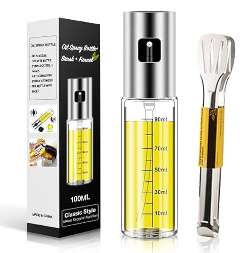 Tindisonka Ölsprüher zum Kochen ● Öl Sprühflasche ● Öl und Essigspender ● Oil Sprayer Sprühflasche mit Bürste für Speiseöl ● Olivenöl Sprüher für Kochen, Heißluftfritteuse, Salat, Grill